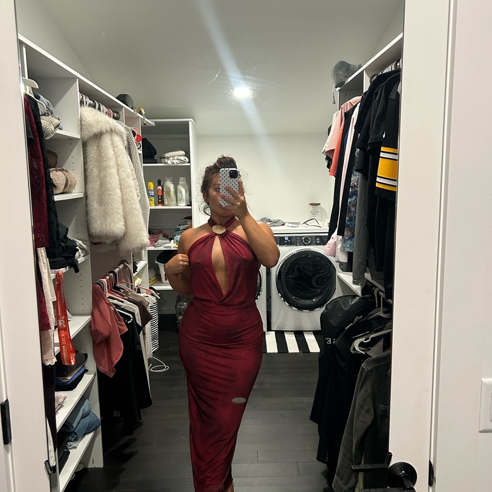 SHEIN Burgundy Backless Dress